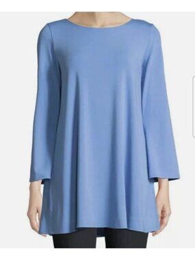 Eileen Fisher BlueBird Viscose Jersey Ballet Neck Blue Tunic Top Size Small